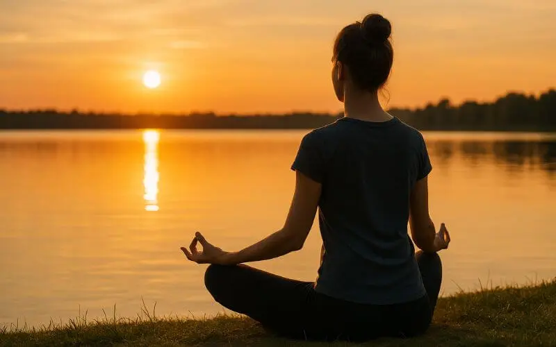 meditacao mindfulness lago por do sol