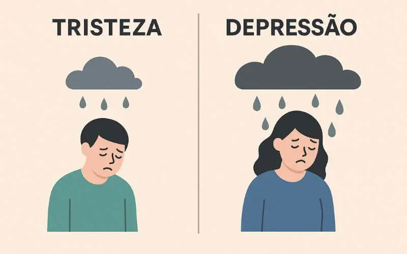 Ilustração que destaca as diferenças entre tristeza temporária e transtorno depressivo.