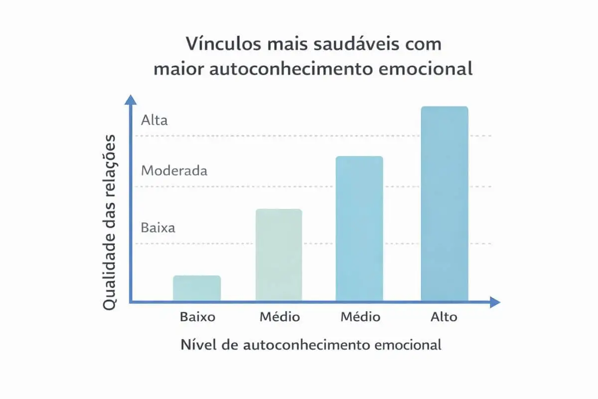 Gráfico de barras mostrando que quanto maior o nível de autoconhecimento emocional, maior é a qualidade das relações e dos vínculos emocionais. 