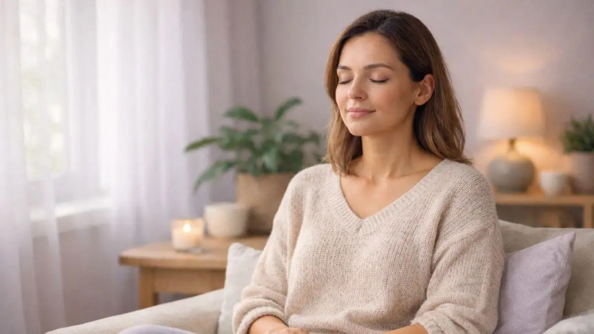 Mulher em momento de reflexão representando saúde emocional e equilíbrio interior