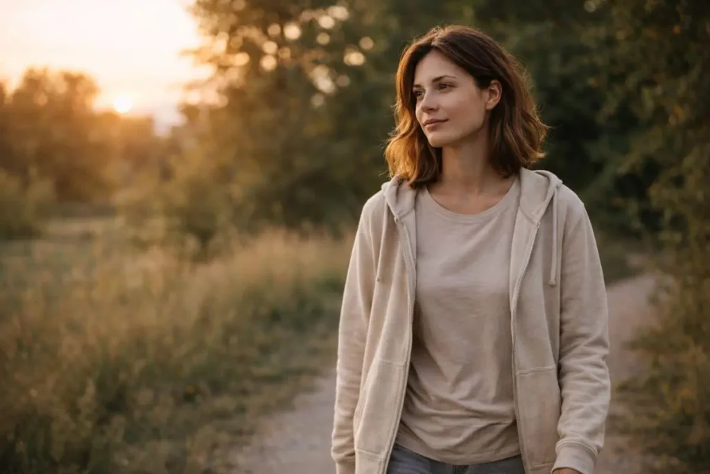 caminhada leve ao entardecer favorecendo o sono