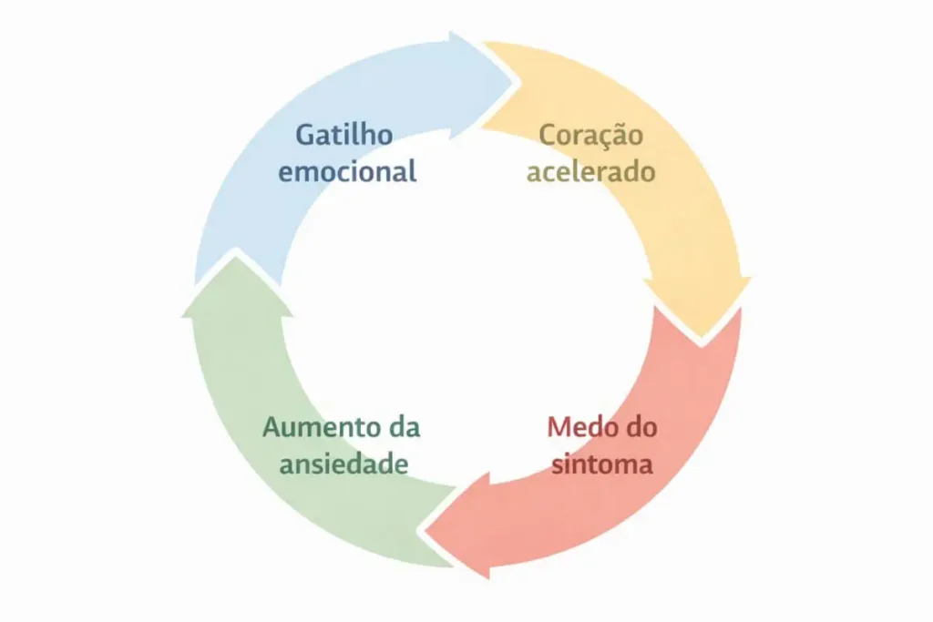 Gráfico representando o ciclo da ansiedade e coração acelerado.