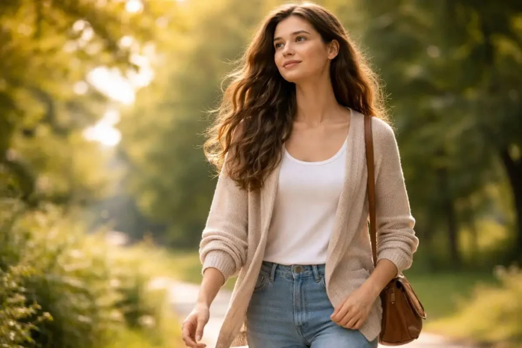 mulher caminhando ao ar livre simbolizando recomeço após relacionamento tóxico