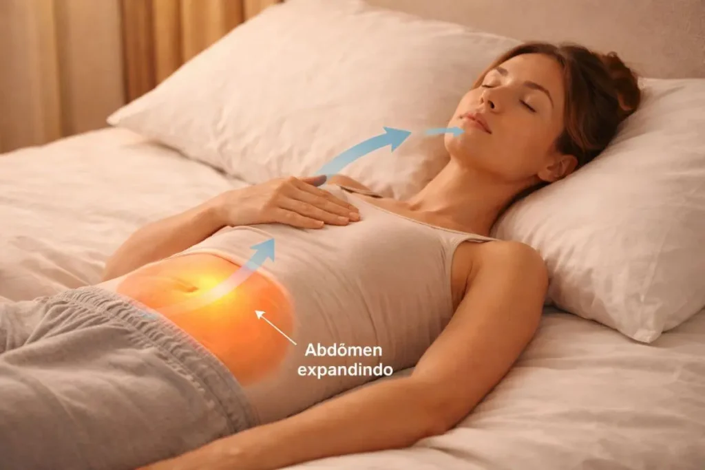 Ilustração mostrando respiração diafragmática com movimento do abdômen