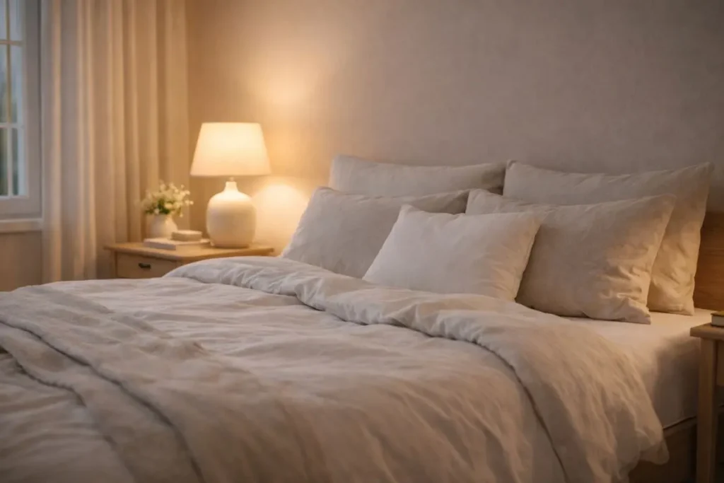 Quarto acolhedor e silencioso representando a importância do sono para reduzir o estresse