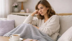 Mulher em momento de pausa sentindo culpa por descansar